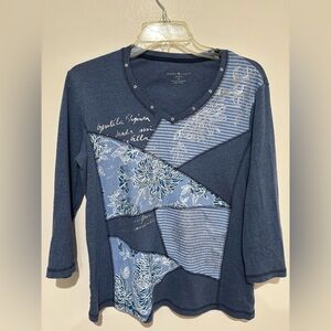 Karen Scott Women's Navy Floral Patchwork Top